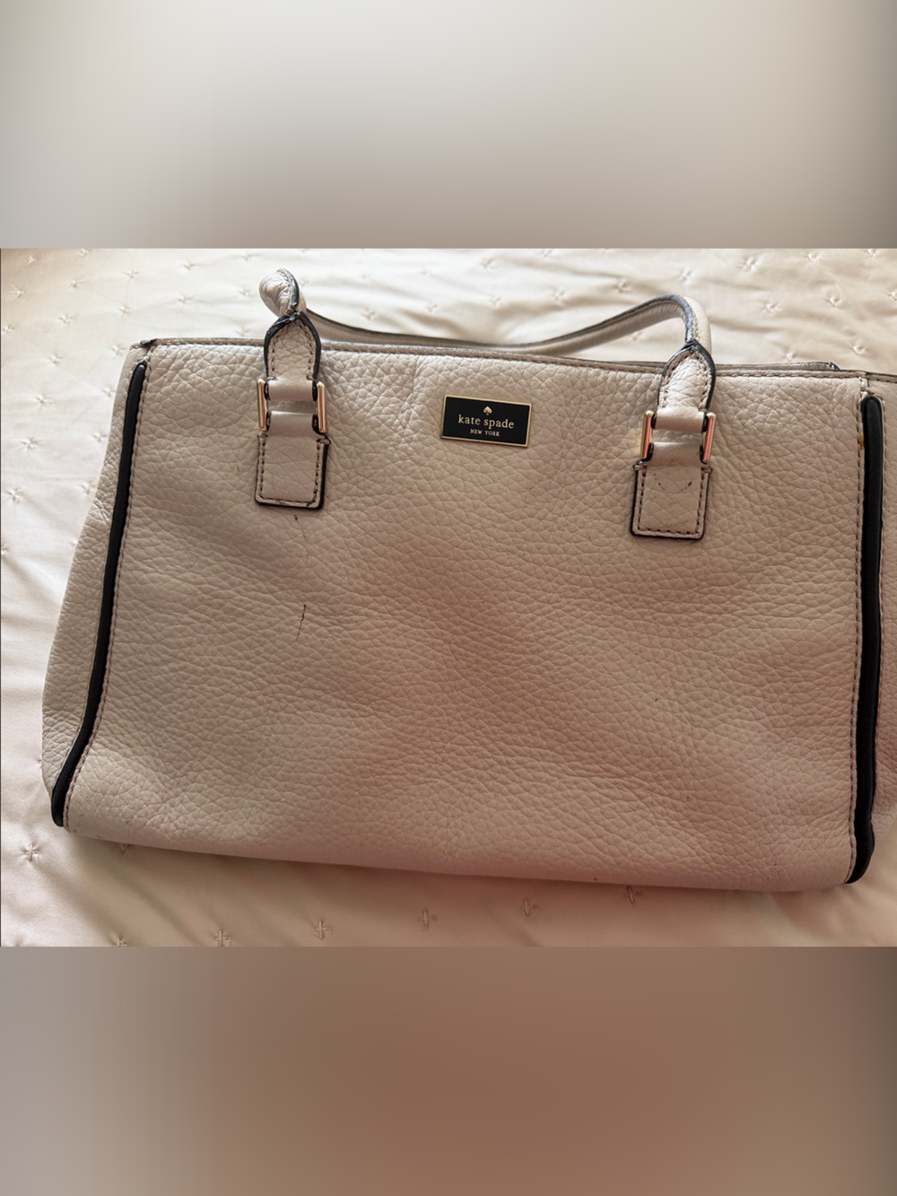 kate spade pebble leather tote in light gray
